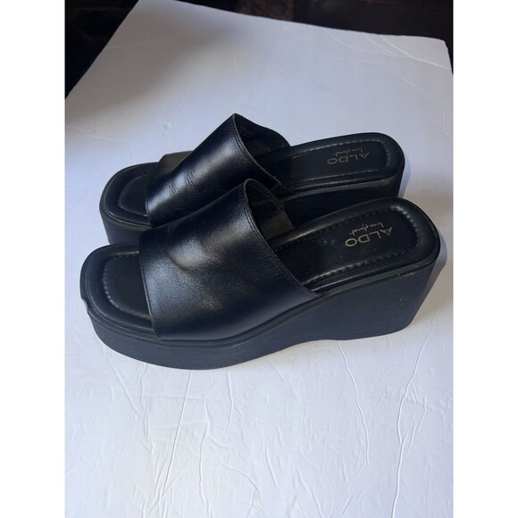 Aldo Wedge Sandal Black Platform Womens Sz 8.5 Y2K Vintage Slip On **Read - Picture 2 of 15